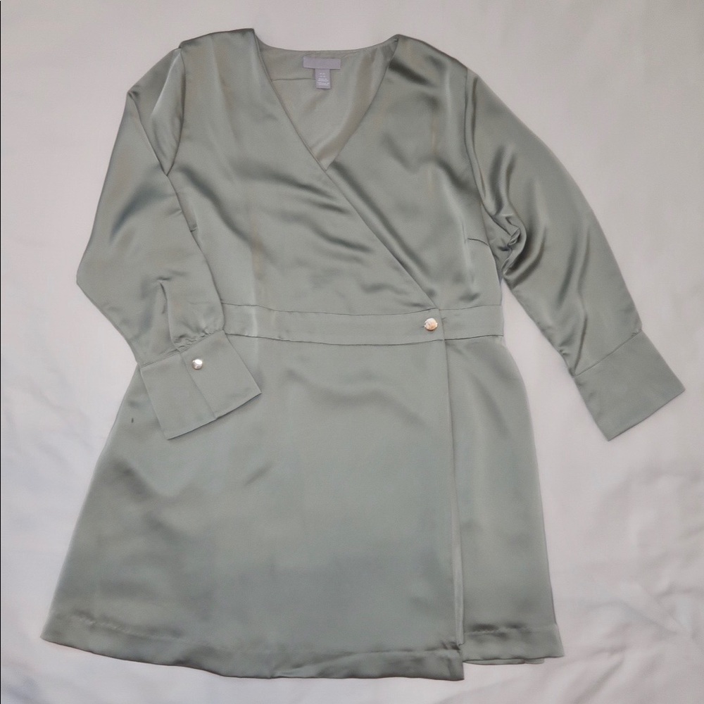 H and M sage green wrap dress